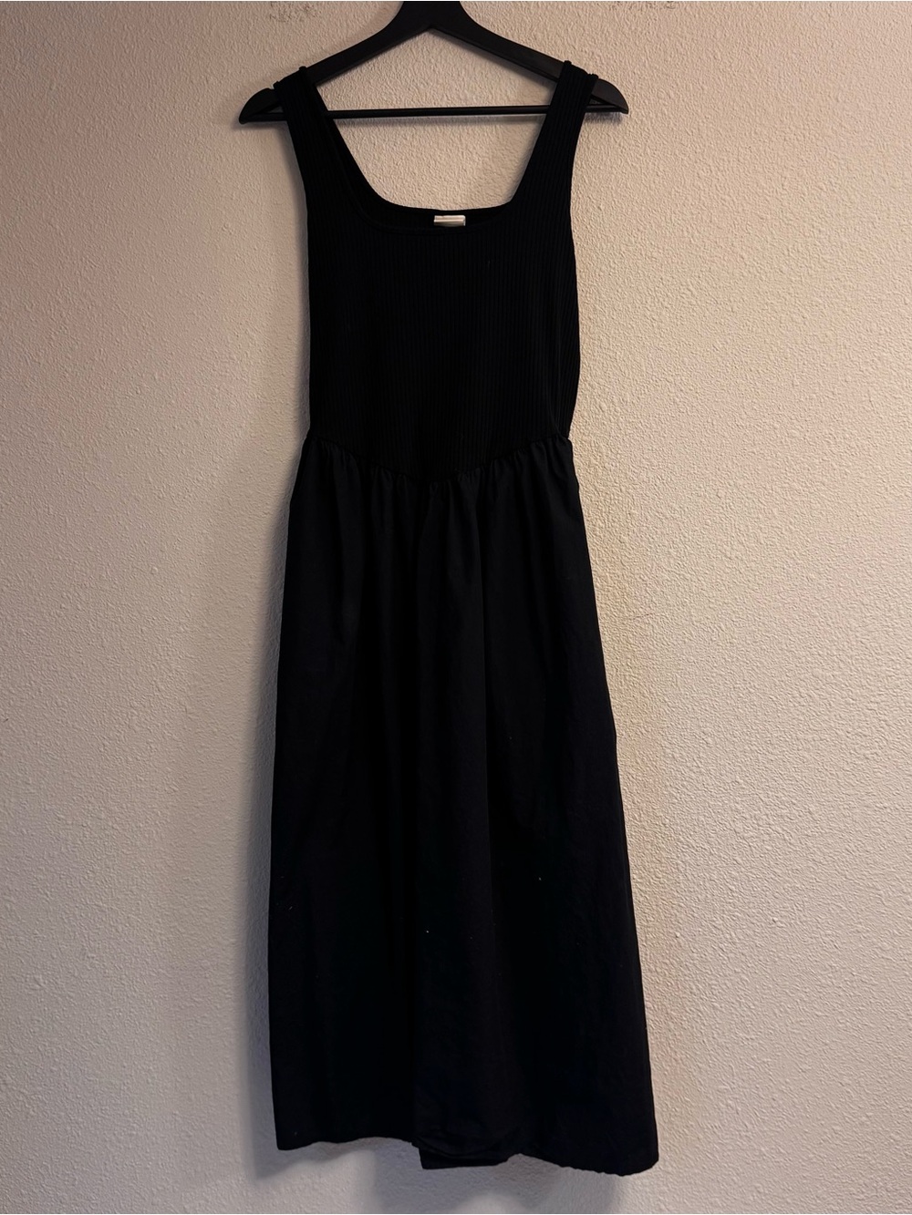 Effortless Black Cotton Blend Ribbed Tank Midi Dress